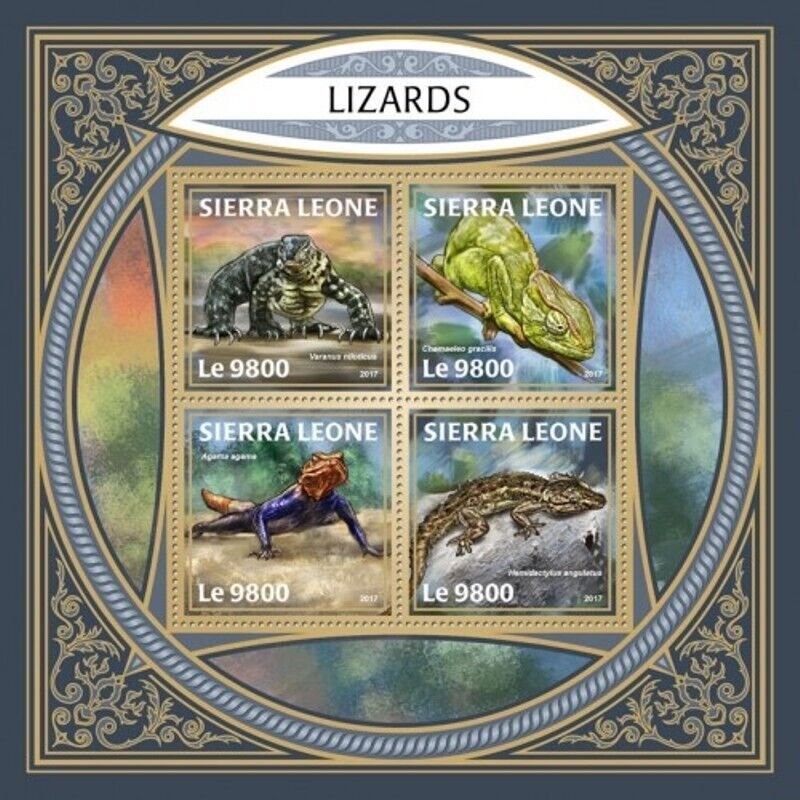 Sierra Leone - 2017 Lizards on Stamps - 4 Stamp Sheet - SRL171210a