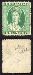 Grenada SG19 1d Green wmk Small Star (sideways) Rough Perf 14.5 Cat 9.50 pounds