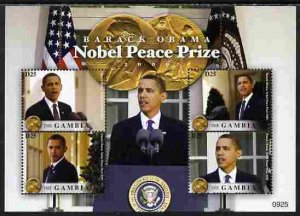 GAMBIA - 2009 - Obama wins Nobel Peace Prize - Perf 4v Sheet - MNH-Private Issue