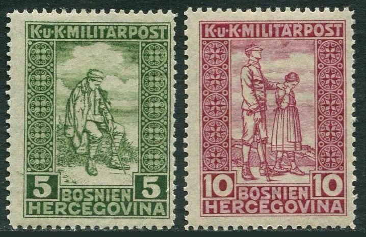 Bosnia & Herzegovina B9-B10,MNH.Mi 97-98. Semi-Postal 1916.Wounded,blind soldier