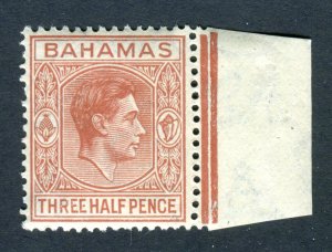 Bahamas 1938 KGVI. 1 1/2d red brown. Mint. NH. SG151.