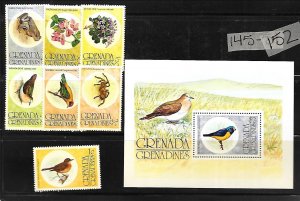 GRENADA GRENADINES Sc 145-52 NH SET+S/S OF 1976 - BIRDS