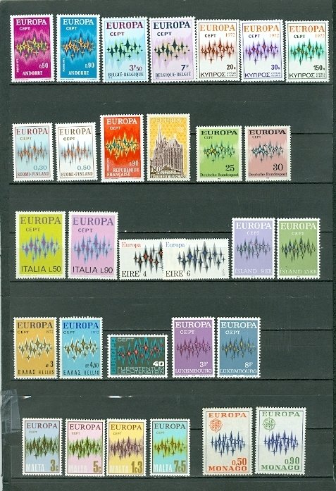 EUROPA 1972..(20/22) COUNTRIES..43 STAMPS..CPLT SETS..MNH..$90.00