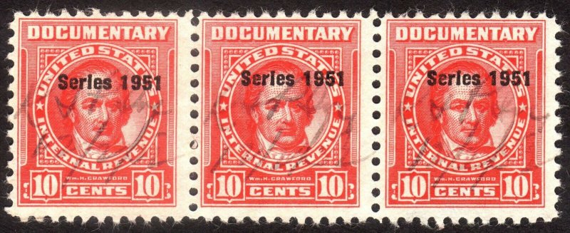 1951, US 10c, Documentary, Used strip of 3, Sc R567