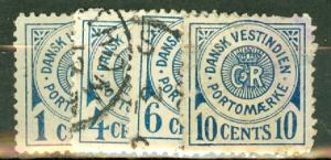 Danish West Indies J1-4 used, J4 thin CV $165