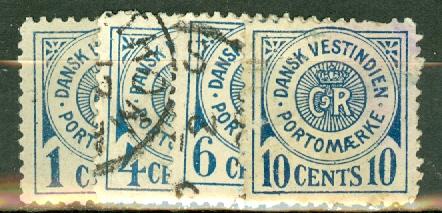 Danish West Indies J1-4 used, J4 thin CV $165