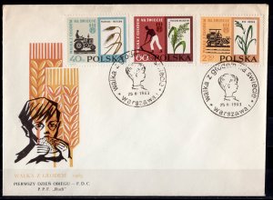 Poland 1963  Freedom from Hunger Set (3) FDC  Sc#1112-1114