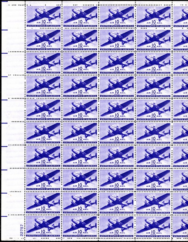 C27 MNH pane 10¢ Transport Plane - no per item S&H fee