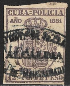 CUBA 1881 12 2/5p Police Documents Revenue BP292 VFU