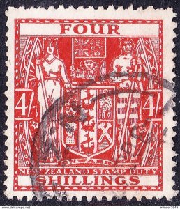 NEW ZEALAND 1931 4/- Red Postal Fiscal SGF148 FU