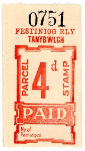 (I.B) Festiniog Railway : Parcel Stamp 4d (Tanybwlch)