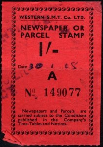 Vintage Great Britian 1 Shilling Western S.M.T. Co. Ltd.  Parcel Newspaper Stamp