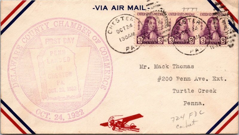 FDC 1932 - Penn Landed in Chester, PA - F49240