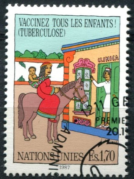 United Nations Geneva Sc#161 Used, 1.70fr multi, Vaccination children (1987)