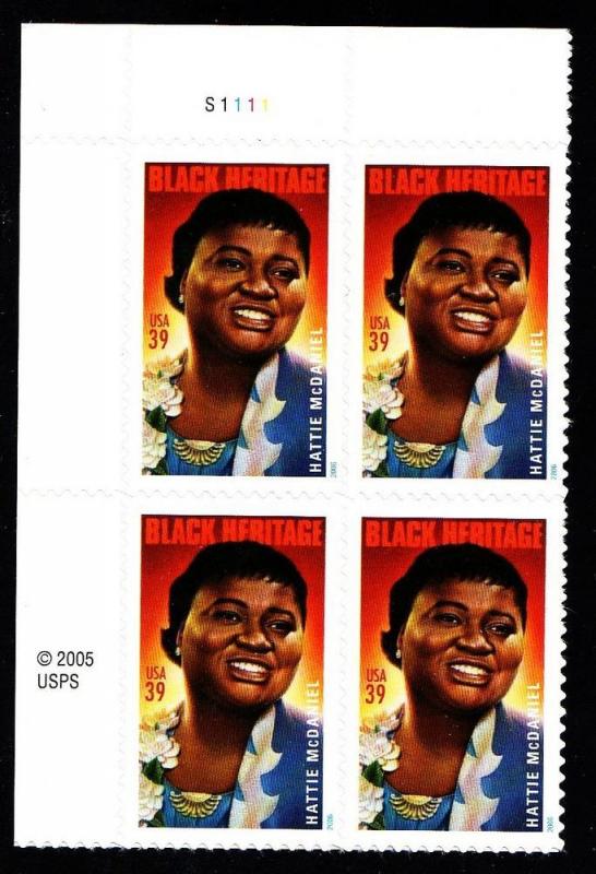 #3996 Hattie McDaniel Plate Block # S1111 UL - MNH