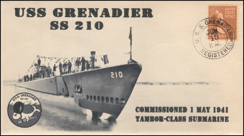 N-067, ????, USS Grernadier SS-5210, Hand-stamped, Add-on Cachet, Tambor Class S