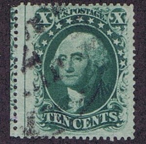 US 35 USED 10c STRADDLE MARGIN SINGLE, CENTER LINE AT LEFT, 1859, PF CERT