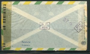 BRAZIL SAO PAULO 9/30/1944 DOUBLE CENSORED COVER TO NEW YORK AS SHOWN