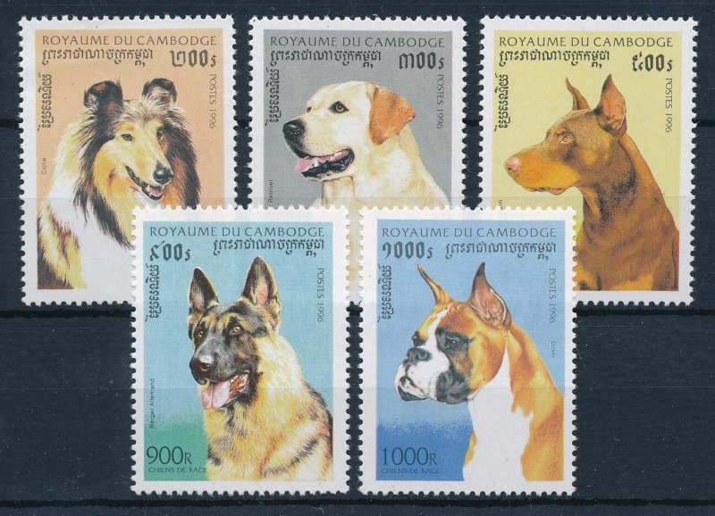[62285] Cambodia 1996 Pets dogs Collie German shepherd Boxer  MNH