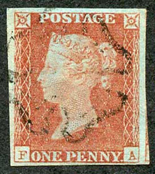 1841 Penny Red (FA) Plate 39 Fine Four Margins Maltese Cross Cancel Cat 100 pou