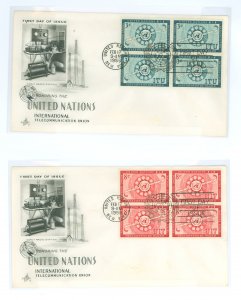 United Nations--New York 41-42 2 unaddressed covers with cachets, blks of 4