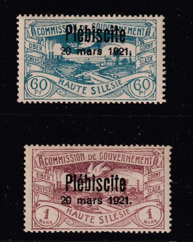 Upper Silesia the 60pf & 1M MNH from the 1921 set