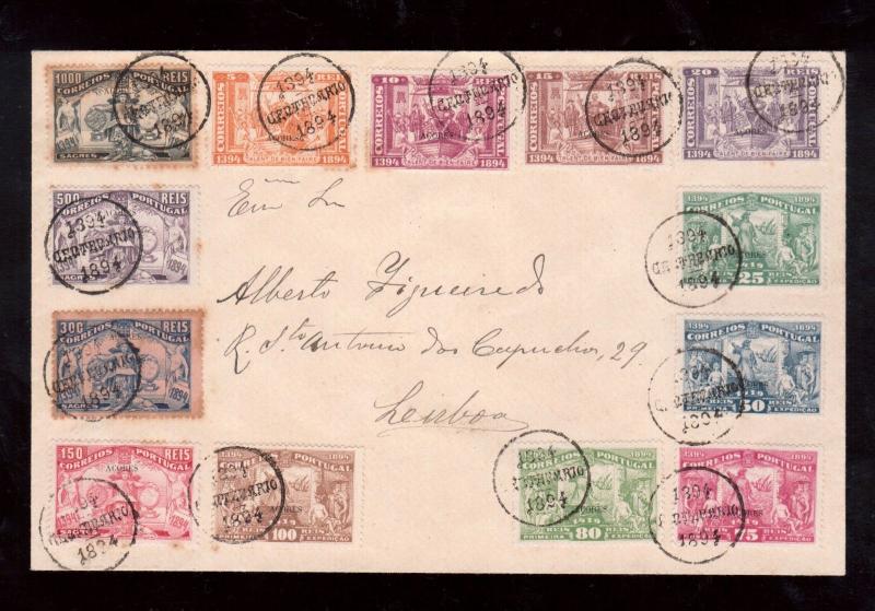 Azores #65 - #77 Used Complete Set On Cover To Lisbon Tied By Centenario