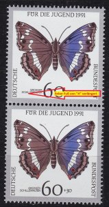 GERMANY BUND [1991] MiNr 1514 F07 2er ( **/mnh ) [01] Schmetterlinge Plattenf...