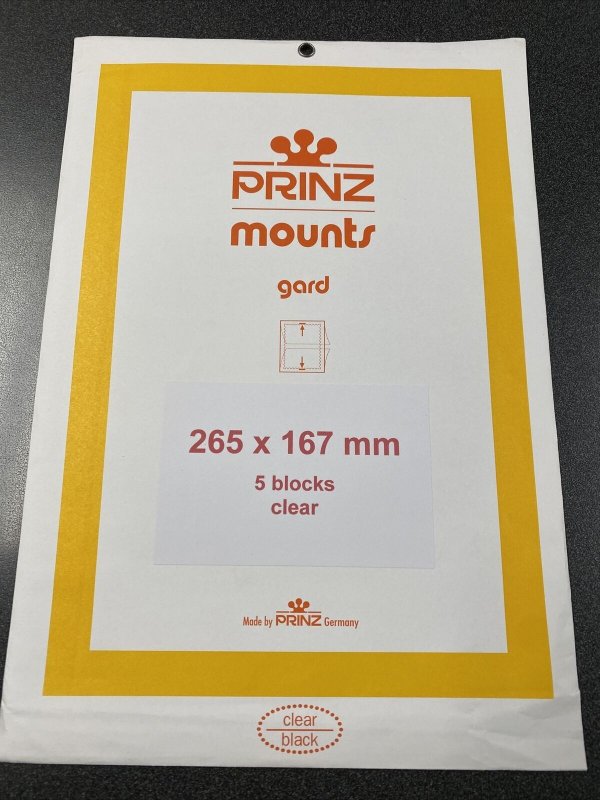 Prinz Scott Stamp Mount - CLEAR - Pack of 5 (167x265mm)  Blocks