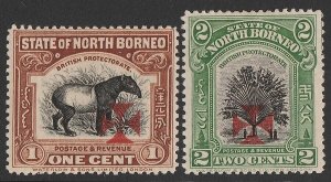 NORTH BORNEO 1916 Red Cross carmine on Pictorial 1c & 2c, perf 13½-14.