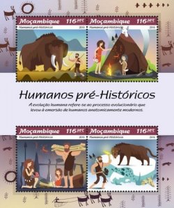 Mozambique - 2019 Prehistoric Humans - 4 Stamp Sheet - MOZ190105a