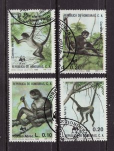 1990 Republica de Honduras - Sc #C789-92 Θ used Monkey stamps cv $13.50