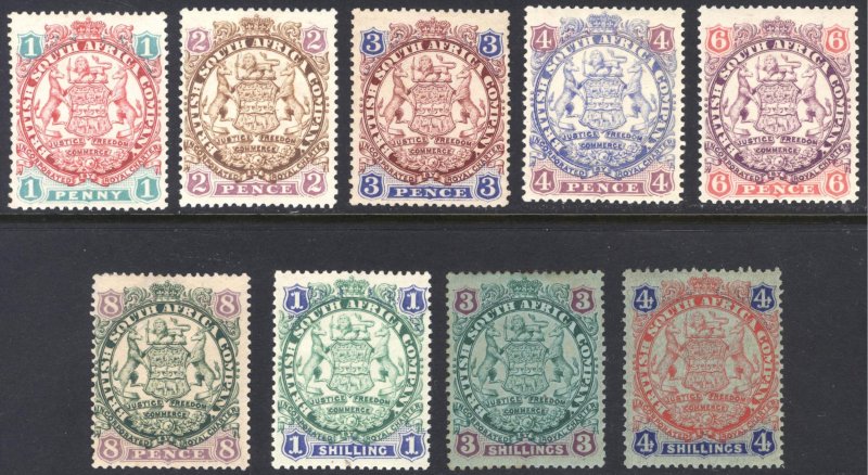 Rhodesia 1896 1d-4s Arms DIE I Scott 27-37 SG 29-37 MLH Cat $315+