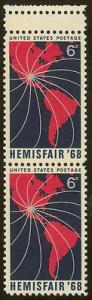 1340 - 6c Gutter Snipe Error / EFO Pair \Hemisfair 68\ MI...