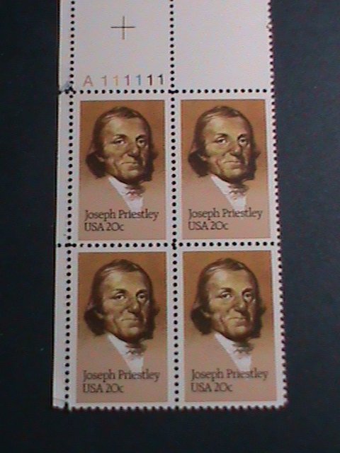 ​UNITED STATES -1983 SC#2038  JOSEPH PRIESTLEY MNH BLOCK OF 4 VERY FINE