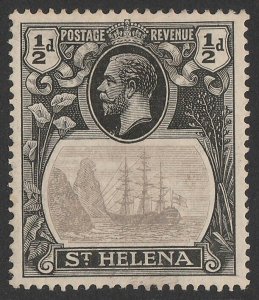 ST. HELENA 1922 KGV Ship ½d grey & black, variety 'cleft rock'.