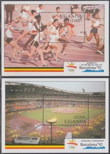 UGANDA Sc # 874-5 CPL MNH SET of 2 S/S, 1992 BARCELONA SUMMER OLYMPICS