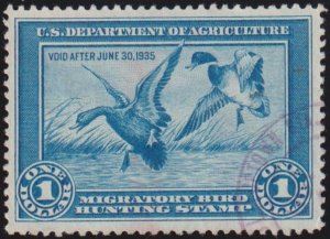 US Federal Duck Stamps #RW1 Used VF - XF