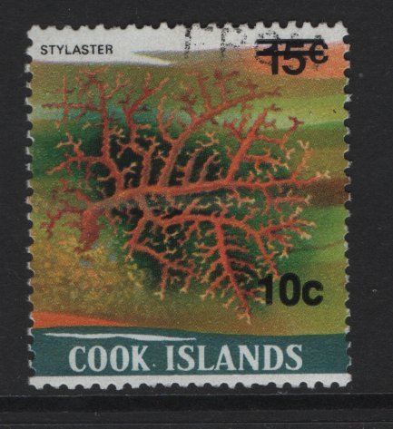 Cook Islands  #953b  used  1987  coral surcharge 10c on 15c