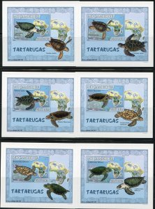 MOZAMBIQUE TURTLES SET OF SIX  DELUXE CARD  S/SHEETS  MINT NH