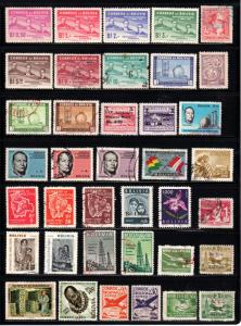 Bolivia - Lot of 38 Different Stamps @ 3c ea ~ Mint, Used, MX ~ cv. 8.00+