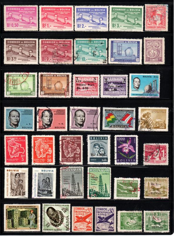 Bolivia - Lot of 38 Different Stamps @ 3c ea ~ Mint, Used, MX ~ cv. 8.00+