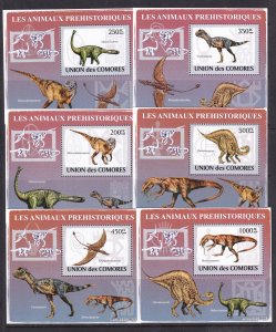 Comores 2009 Dinosaurs 6 S/Sheets Deluxe Edition MNH