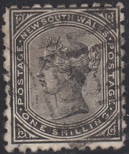 New South Wales 1882-91 used Sc 68b 1sh Victoria Perf 10 Album adherence