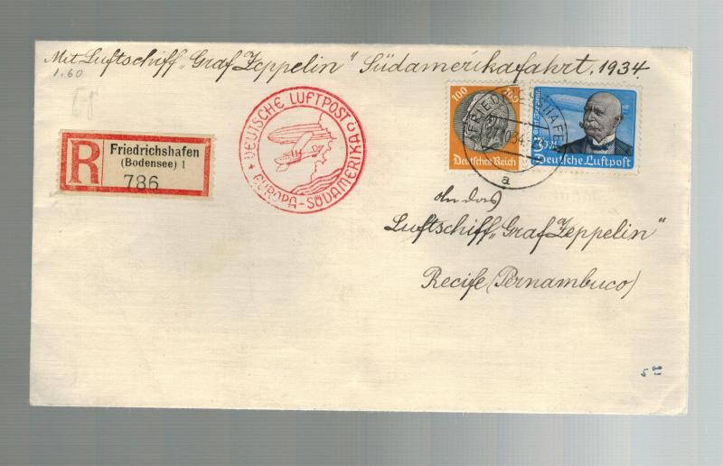 1934 Germany Graf Zeppelin Cover South America Flight to Brazil # C56  LZ 127 