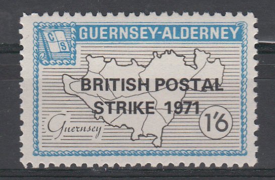 Alderney Guernsey 1971 1/6 Postal Strike overprint Unmounted mint