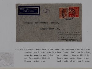 Netherlands/Suriname airmail cover 27.7.32