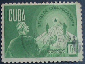 ​CUBA-1943 SC#381 RETIREMENT SECURITY- CUBA USED VERY OLD STAMP-VERY FINE