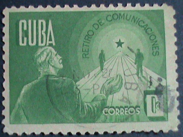 ​CUBA-1943 SC#381 RETIREMENT SECURITY- CUBA USED VERY OLD STAMP-VERY FINE