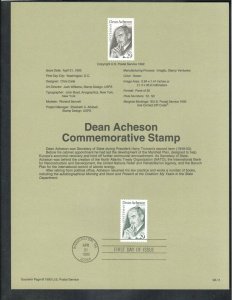 USPS Souvenir Page 93-11, Scott 2755, Dean Acheson Commemorative 29 cent stamp